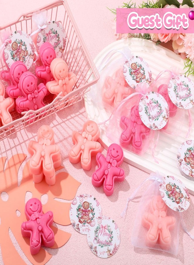 Dimsile 90 Pcs 30 Sets Soap Bar Gift Set Pink Handmade Gingerbread Soaps Favors Bulk with Organza Bags Tags Stuffers Gifts for Guests Holiday Party Favors - Image 3